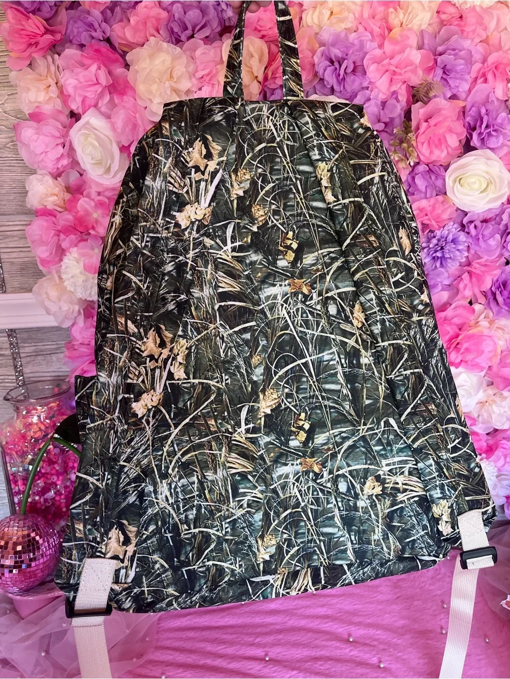 Kids Quilted Camo Print Backpack - Green